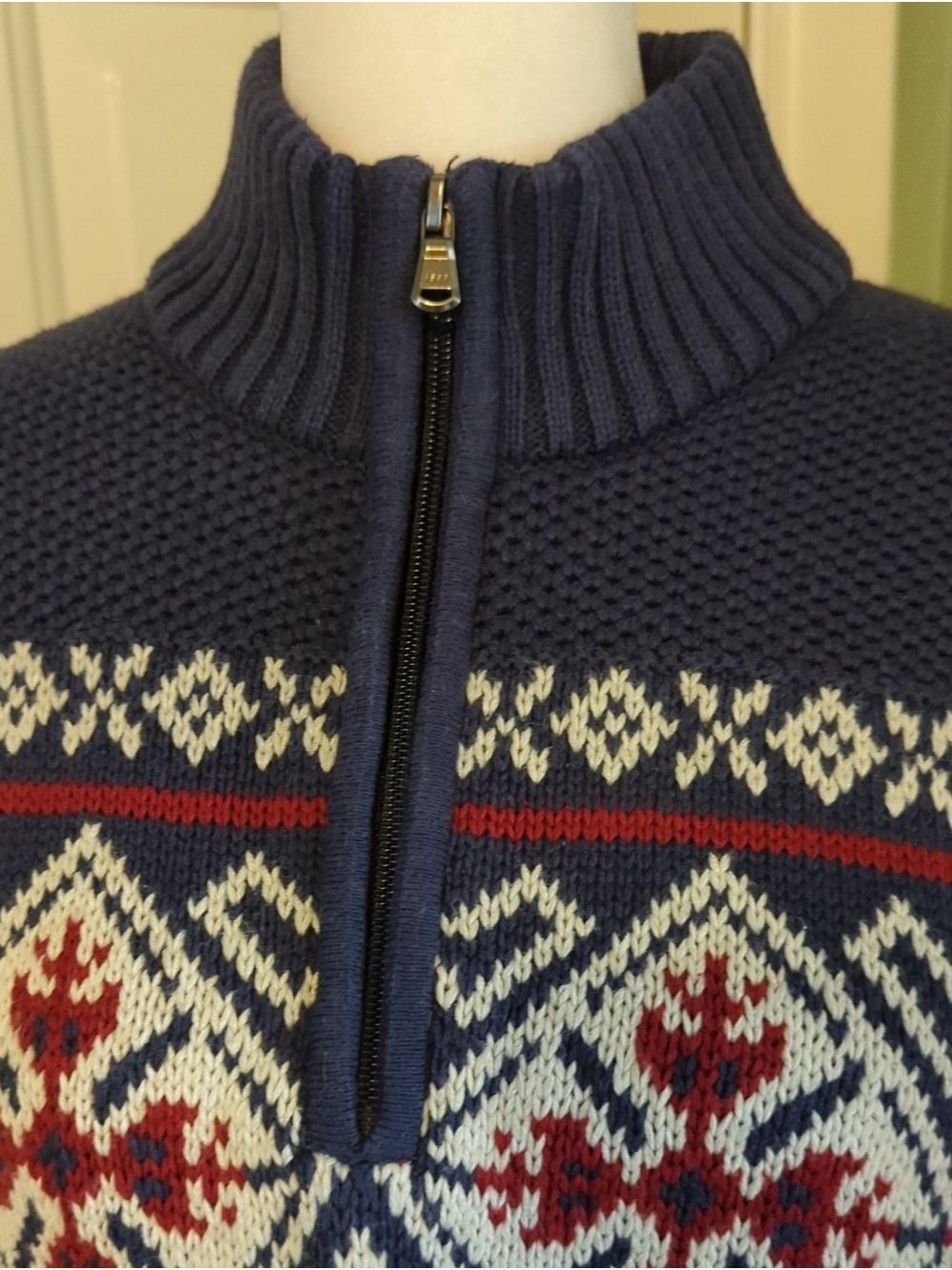 Izod Navy Fair Isle Quarter-Zip Sweater Red White XL Women's Ski Snow Holiday - Picture 5 of 11